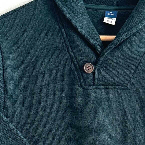 Old Navy Boys Sweater-Knit Shawl-Collar Sweatshirt-Fleece Lined - Green - XL - Picture 3 of 6